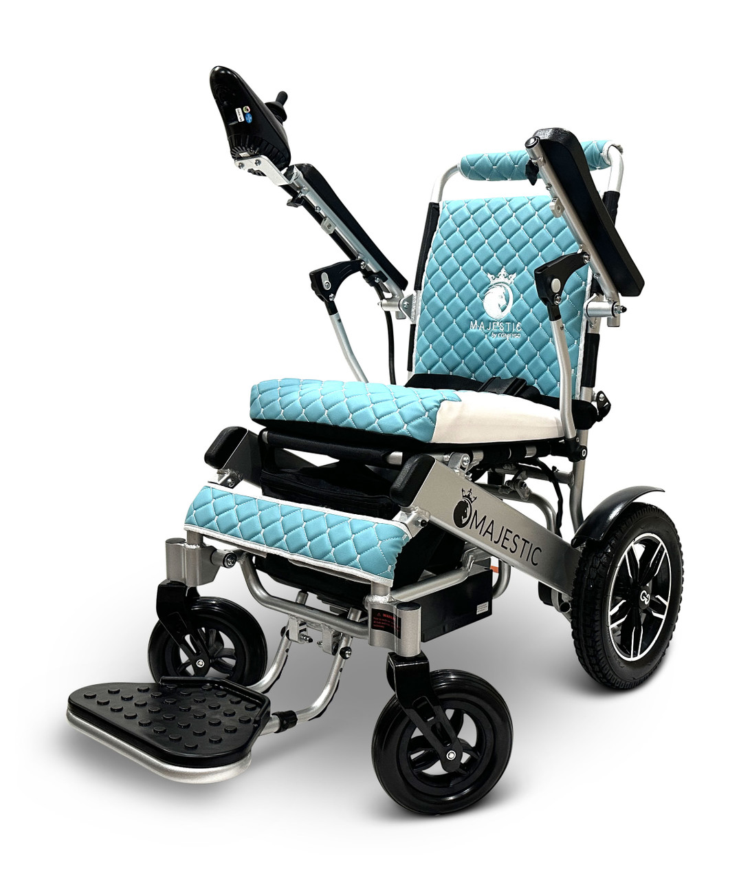 MAJESTIC IQ-8000 Remote Controlled Lightweight Electric Wheelchair Silver Frame Teal Textile