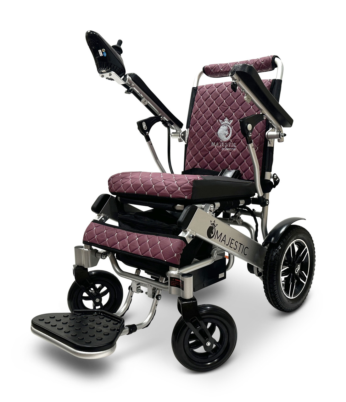 MAJESTIC IQ-8000 Remote Controlled Lightweight Electric Wheelchair Silver Frame Purple Textile