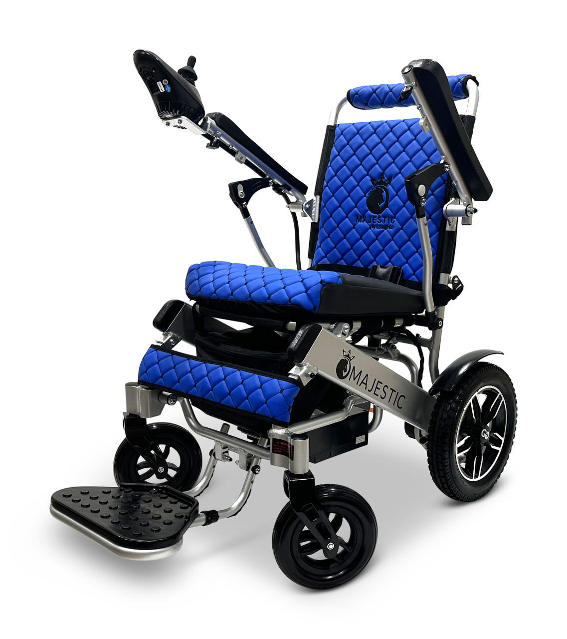 MAJESTIC IQ-8000 Remote Controlled Lightweight Electric Wheelchair Silver Frame Blue Textile