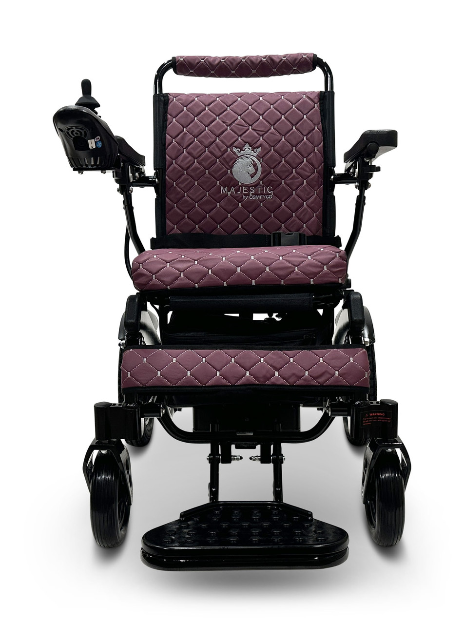 MAJESTIC IQ-8000 Remote Controlled Lightweight Electric Wheelchair Black Frame Purple Textile