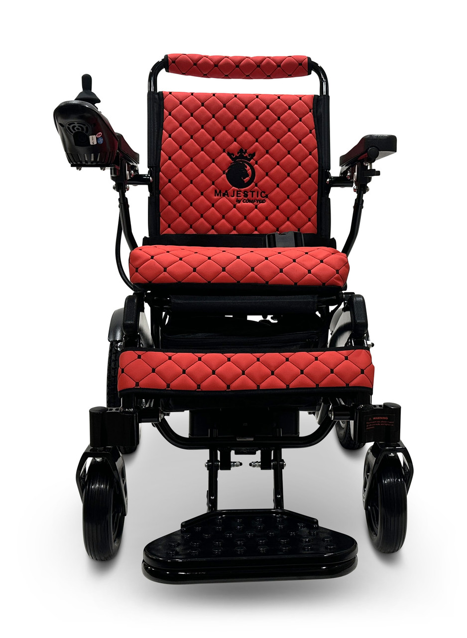 MAJESTIC IQ-8000 Remote Controlled Lightweight Electric Wheelchair Black Frame Red Textile