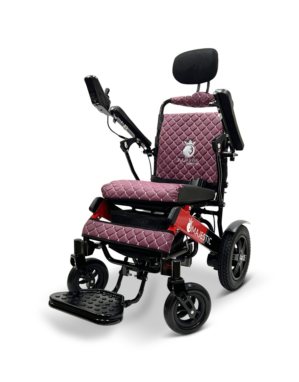 MAJESTIC IQ-9000 Auto Recline Remote Controlled Electric Wheelchair Black & Red Frame Purple Textile