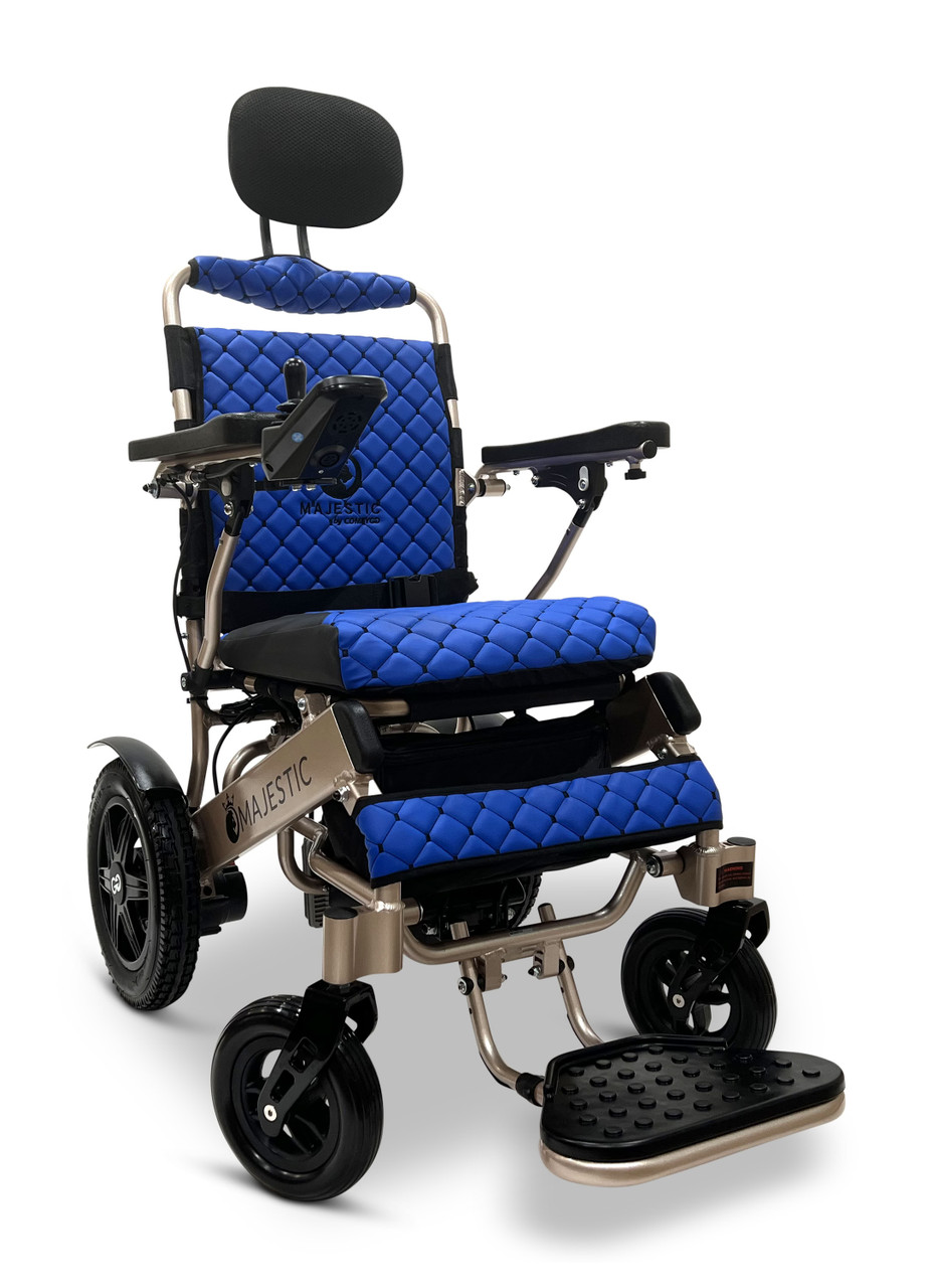MAJESTIC IQ-9000 Auto Recline Remote Controlled Electric Wheelchair Bronze Frame Blue Textile