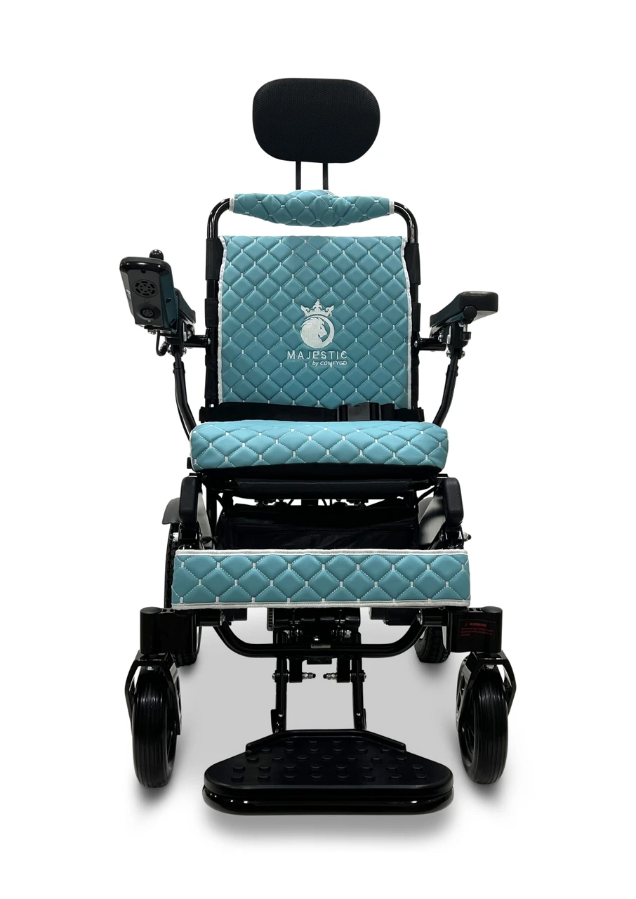 MAJESTIC IQ-9000 Auto Recline Remote Controlled Electric Wheelchair Black Frame Teal Textile