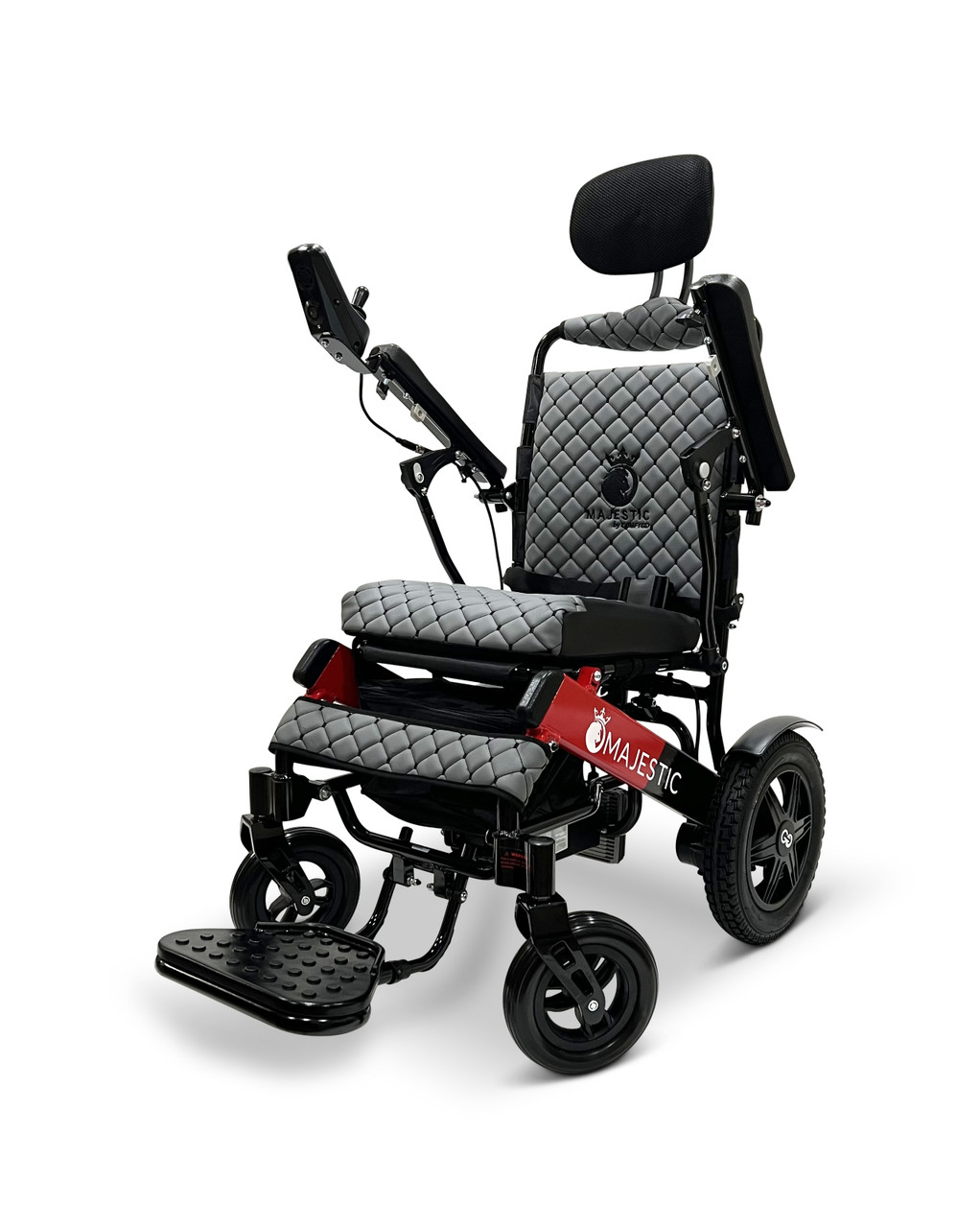 MAJESTIC IQ-9000 Auto Recline Remote Controlled Electric Wheelchair Black & Red Frame Gray Textile
