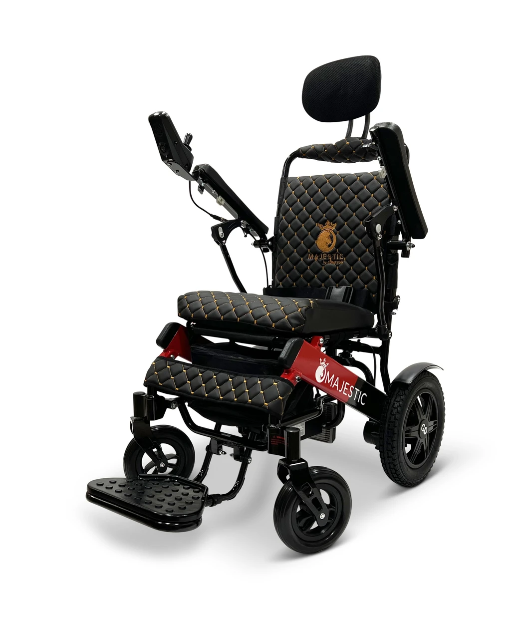 MAJESTIC IQ-9000 Auto Recline Remote Controlled Electric Wheelchair Black & Red Frame Black Textile