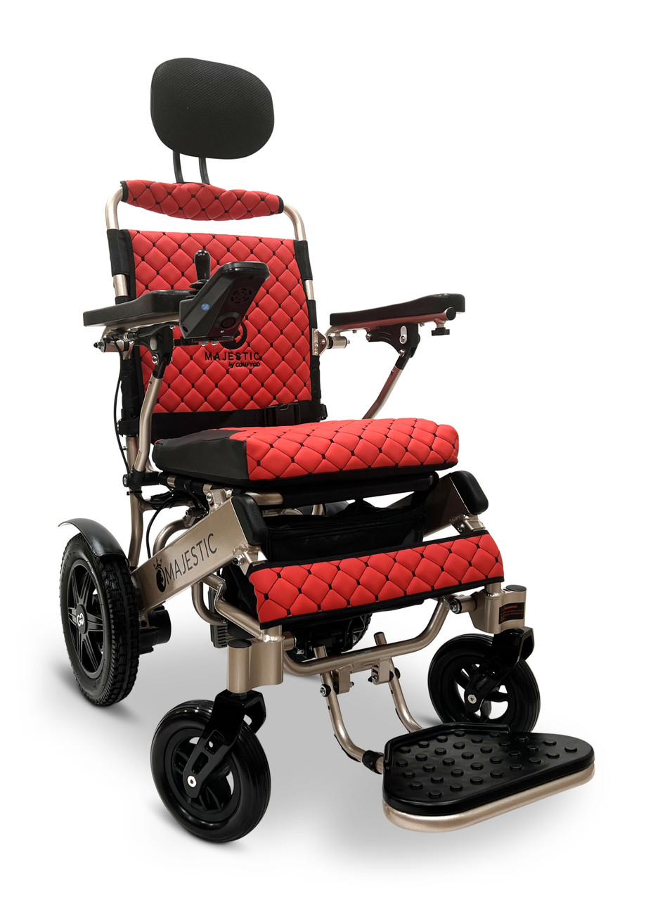 MAJESTIC IQ-9000 Auto Recline Remote Controlled Electric Wheelchair Bronze Frame Red Textile