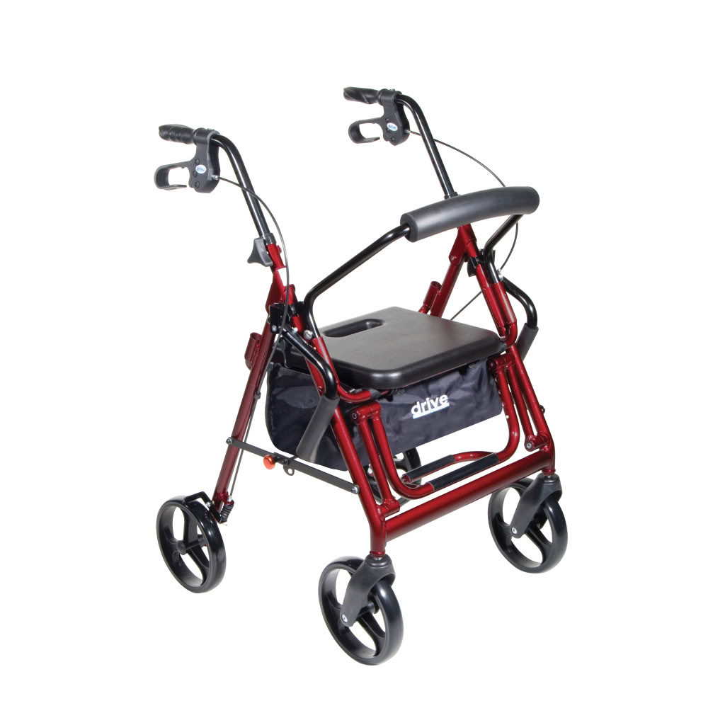Duet Rollator and Transport Chair Burgundy Rollator Design