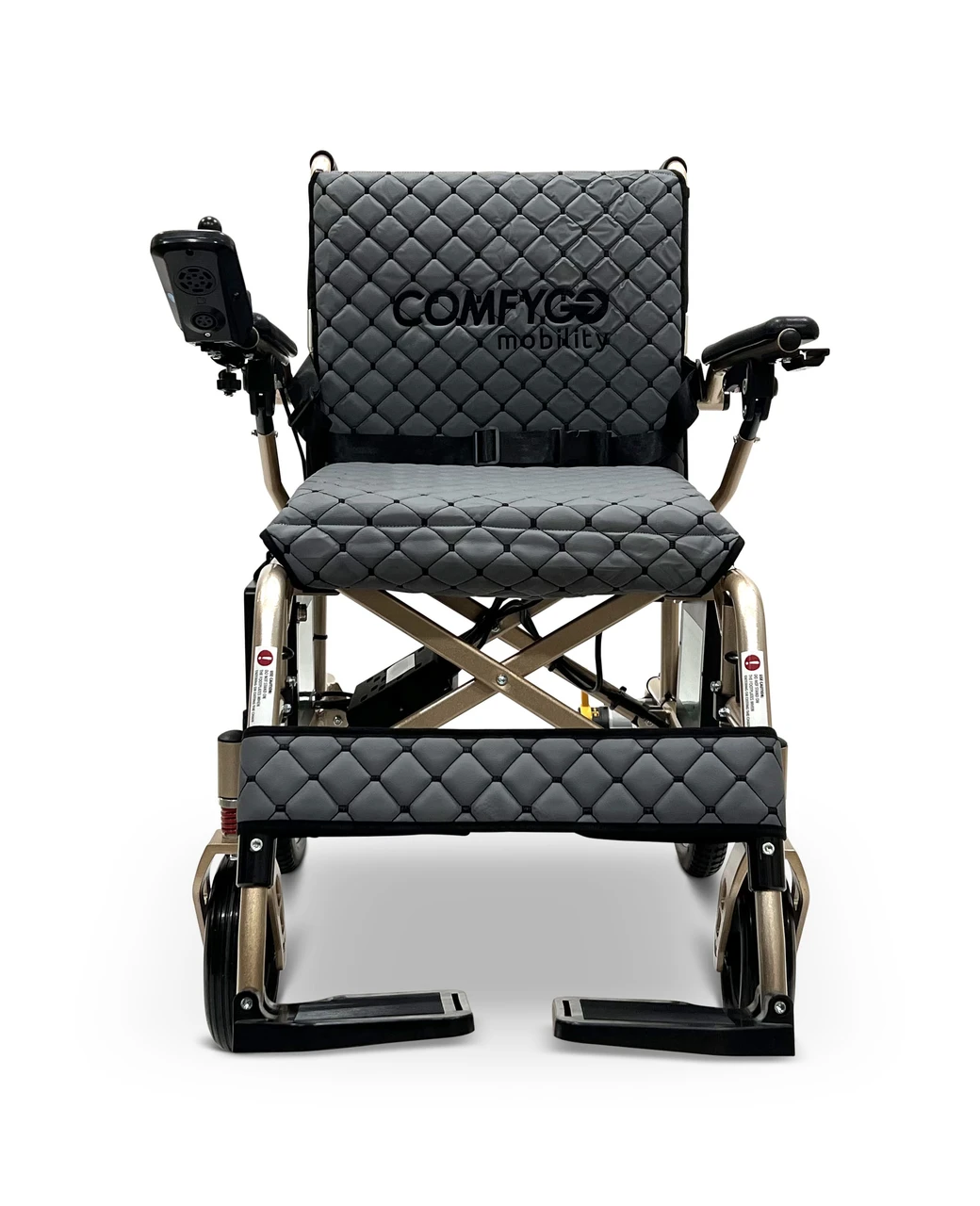 X-7 Ultra Lightweight Foldable Electric Wheelchair, by ComfyGO Bronze Frame Gray Textile