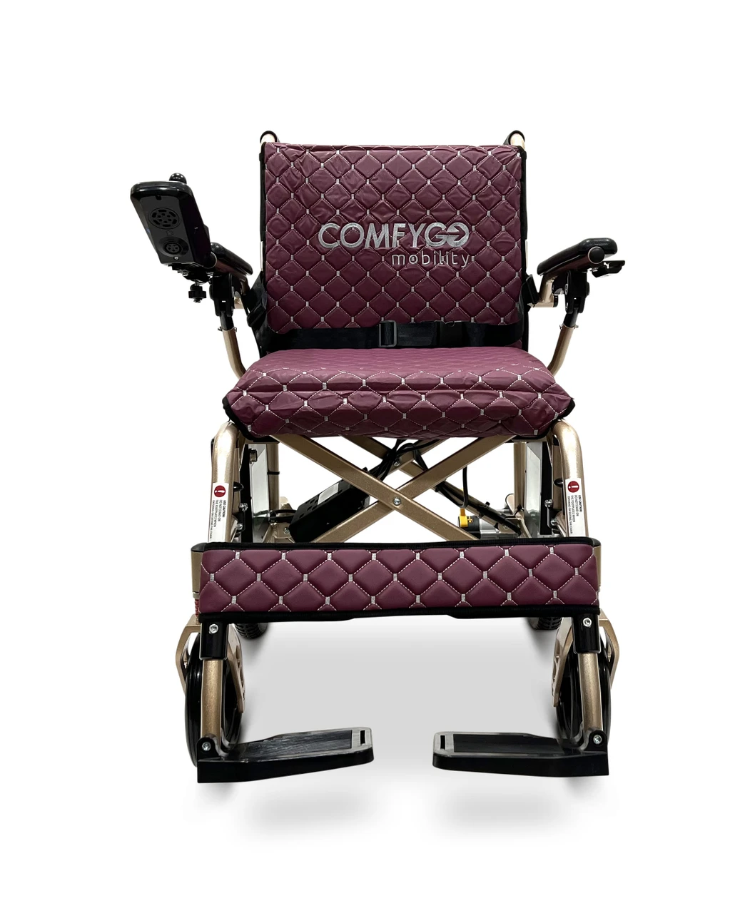 X-7 Ultra Lightweight Foldable Electric Wheelchair, by ComfyGO Bronze Frame Purple Textile