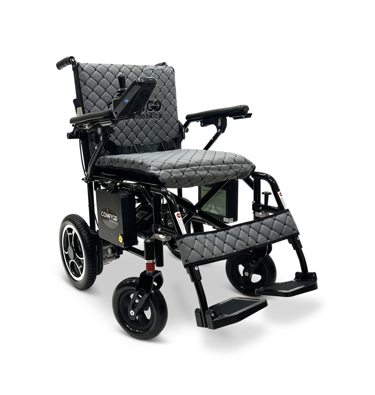 X-7 Ultra Lightweight Foldable Electric Wheelchair, by ComfyGO Black Frame Gray Textile