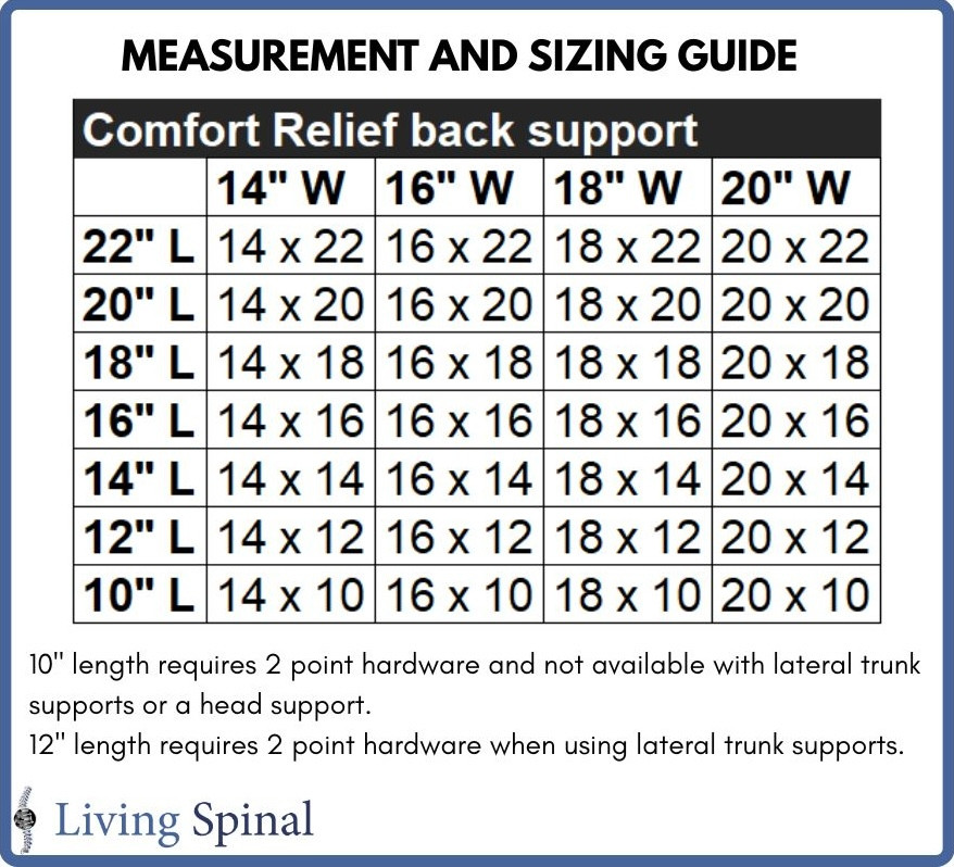Comfort Relief Back Support by Comfort Company Product Size Chart Living Spinal