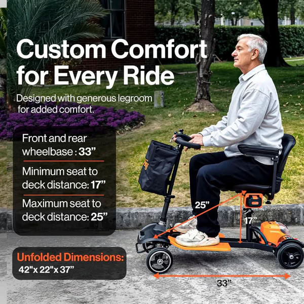 Passport Prime Folding Mobility Scooter Unfolded Dimension