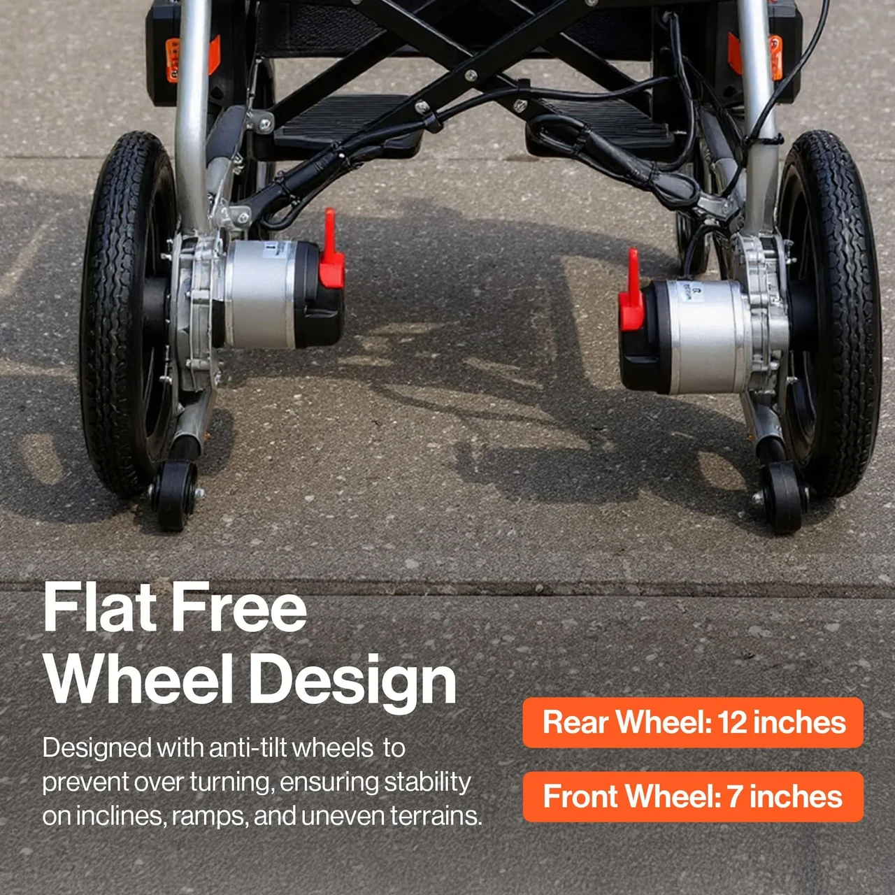 GoRide 2 Plus Portable Electric Wheelchair Wheel Design