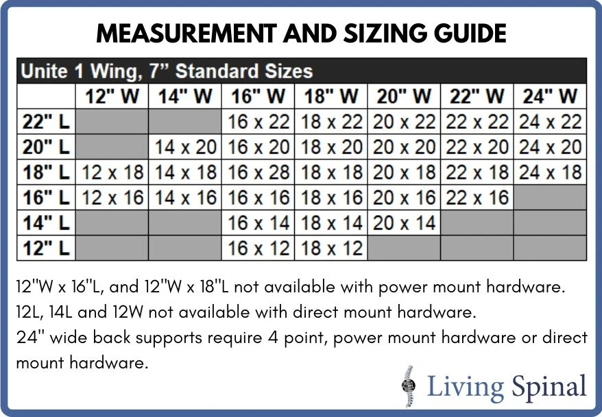 Comfort Unite 1 7" Wings Back Support  by Comfort Company Sizing Guide Living Spinal