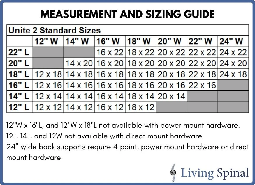 Comfort Unite 2 Back Support by Comfort Company Sizing Guide Living Spinal