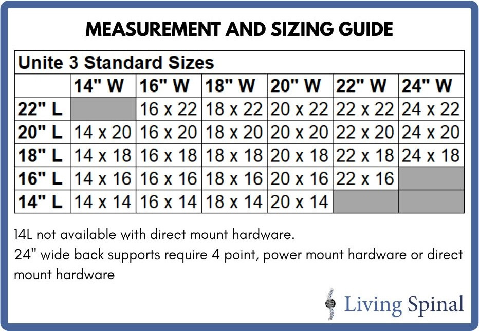 Comfort Unite 3 Back Support Product Measurement Guide Living Spinal