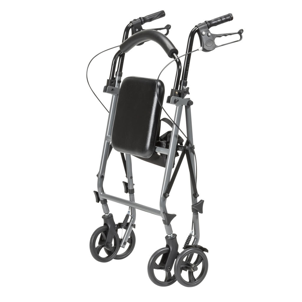 Knockdown Steel Rollator with 6" Wheels Gray Folded