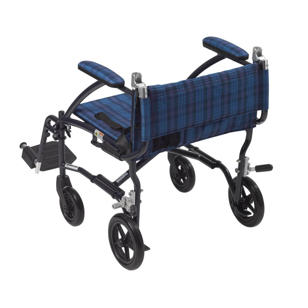 Fly-Lite Aluminum Transport Chair Folded Backrest Blue Frame