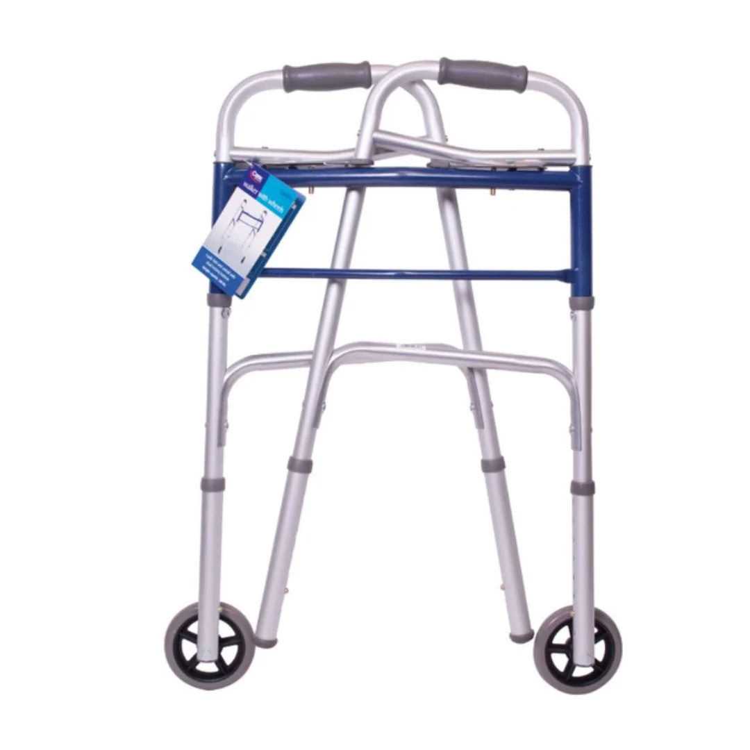 Carex Classics Dual Button Walker with Wheels Folded
