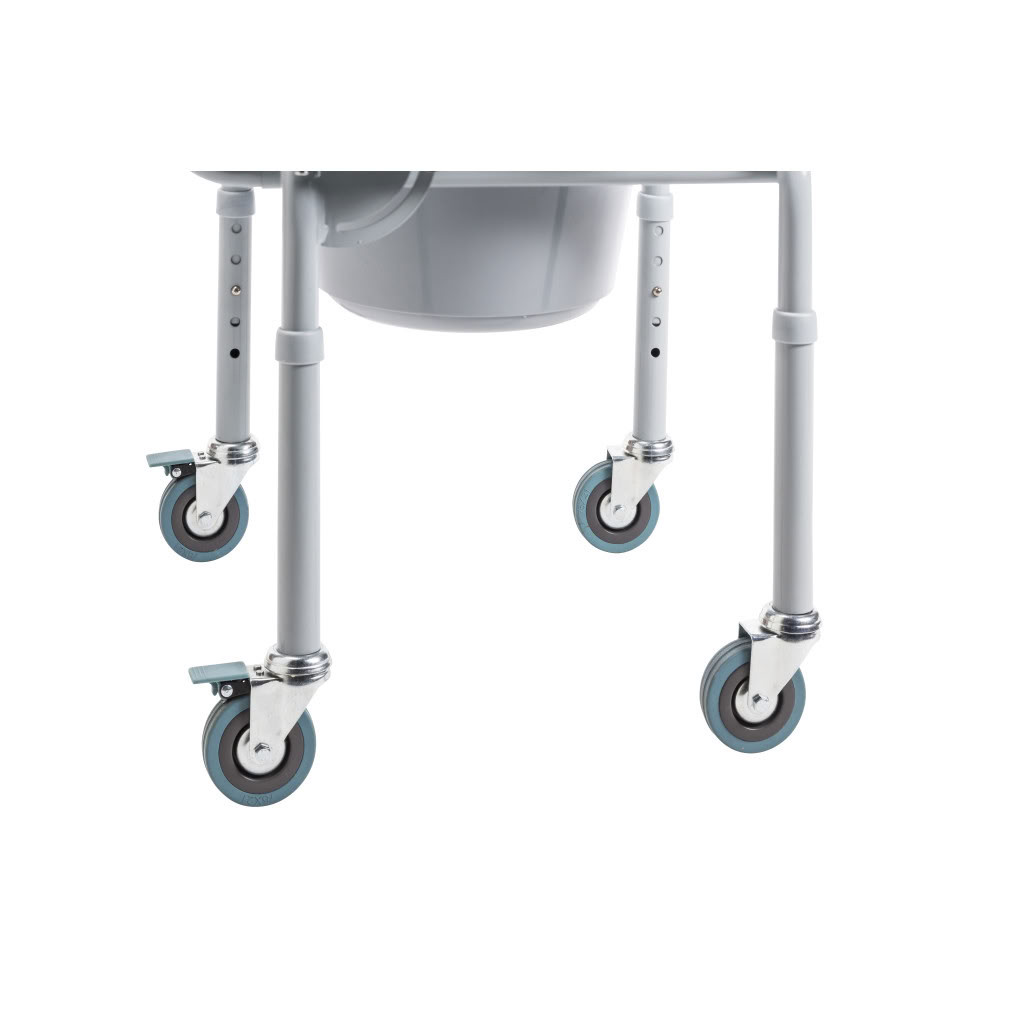 Steel Drop-Arm Commode with Wheels and Padded Armrests Wheels