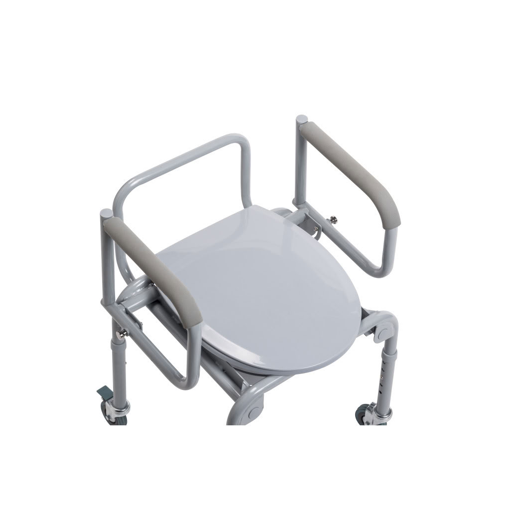 Steel Drop-Arm Commode with Wheels and Padded Armrests Upper View