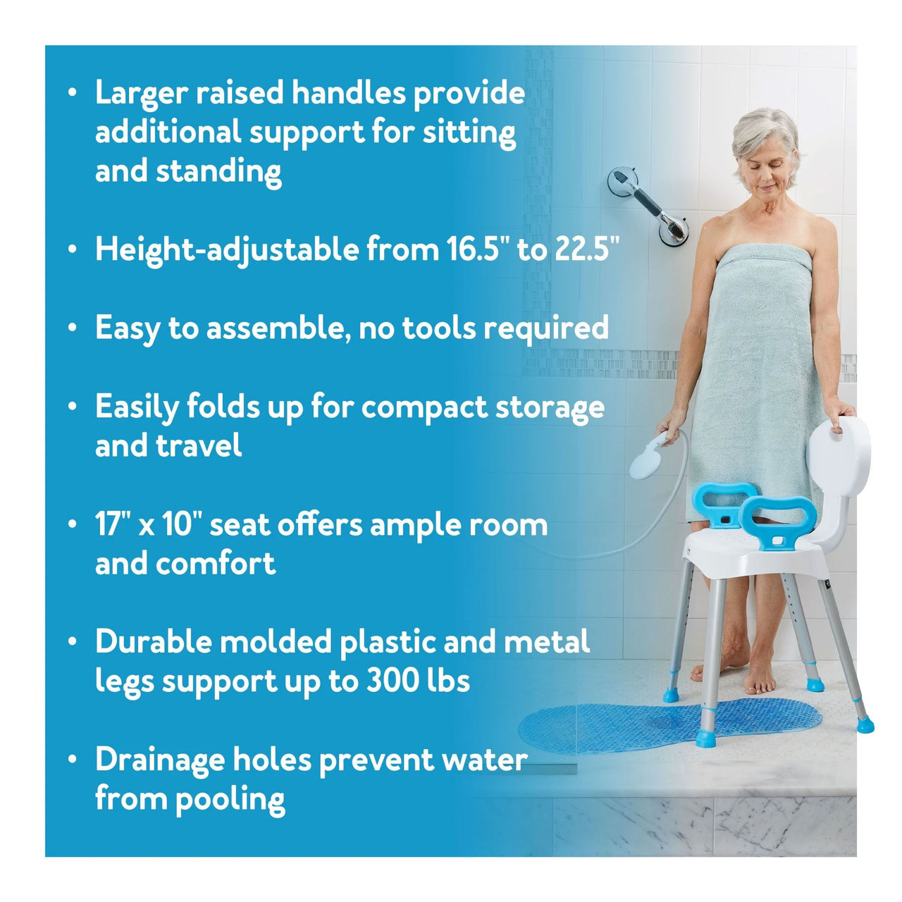 Carex E-Z Bath and Shower Seat with Handles Features