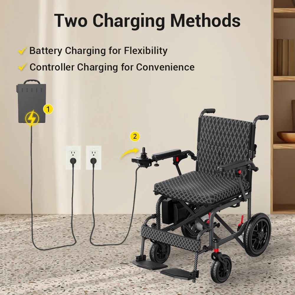 Easwe D10 Foldable Electric Wheelchair for Seniors with Two Charging Points
