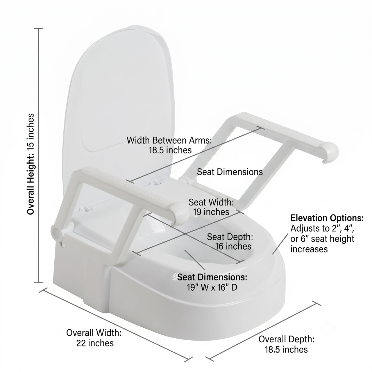 PreserveTech™ Universal Raised Toilet Seat Dimensions