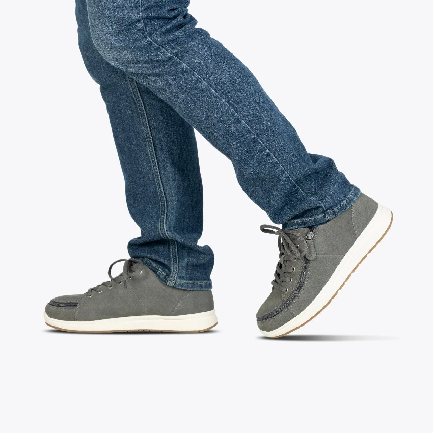 Adaptive Men's Leather BILLY Comfort Plush Shoes, by Billy Footwear Side View Gray