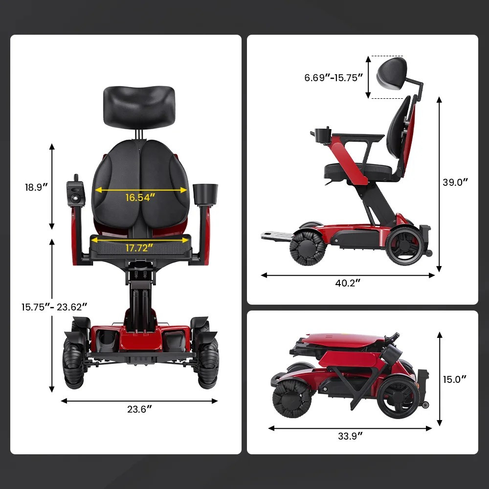 Easwe L10 Luxury Electric Wheelchair with Adjustable Seat Height Dimensions