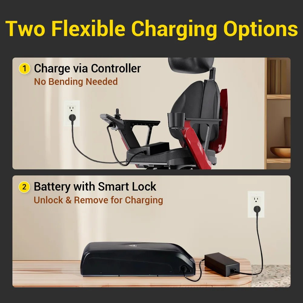 Easwe L10 Luxury Electric Wheelchair with Adjustable Seat Height 2 Charging Options