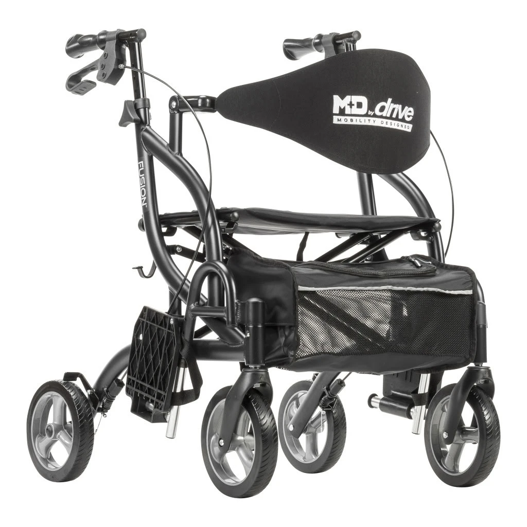 Fusion Rollator and Transport Chair Combo Black