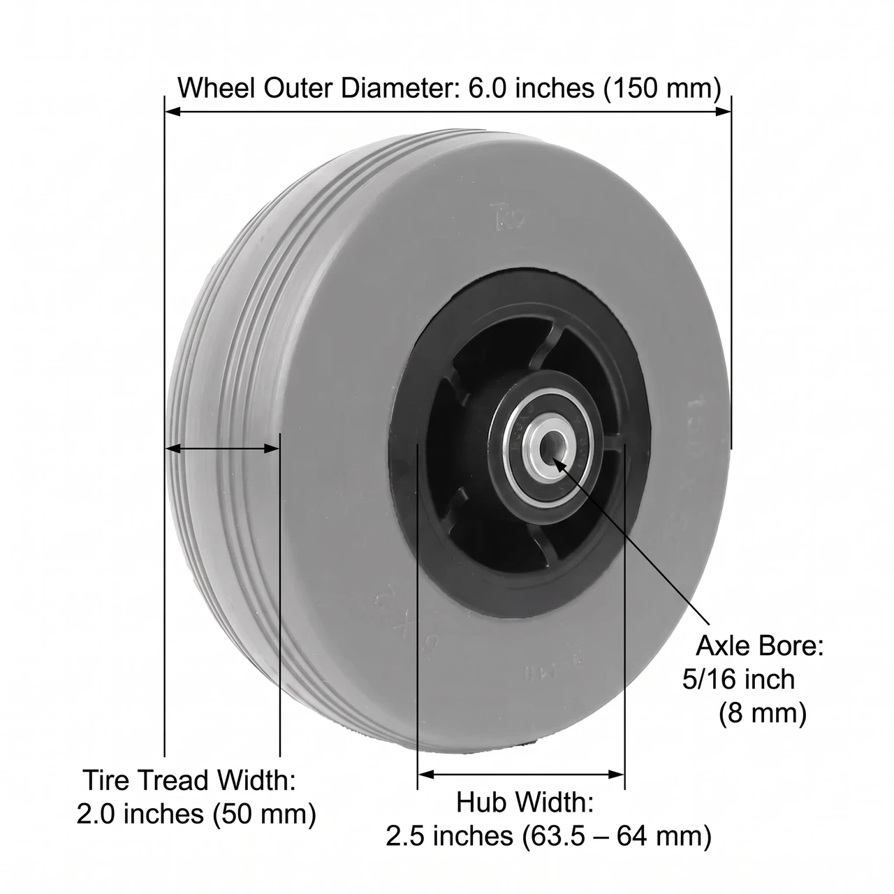 Quantum Q6 Edge 6 x 2" Caster Wheel Assembly Dimensions