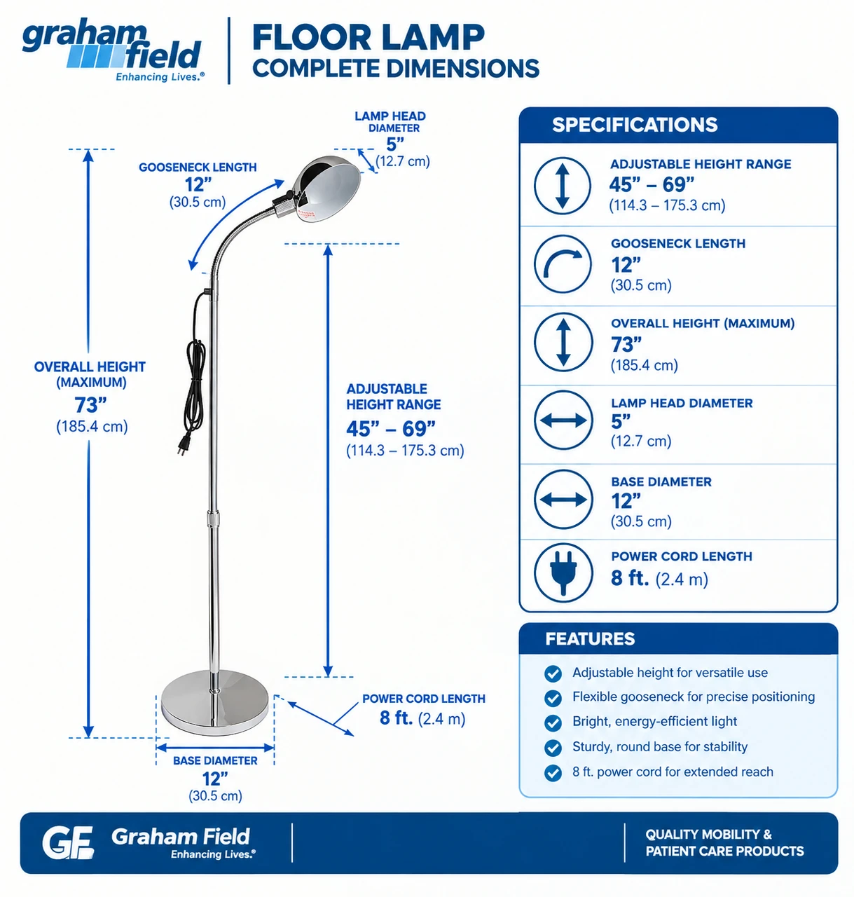 Graham Field Gooseneck Exam Lamps Dimensions