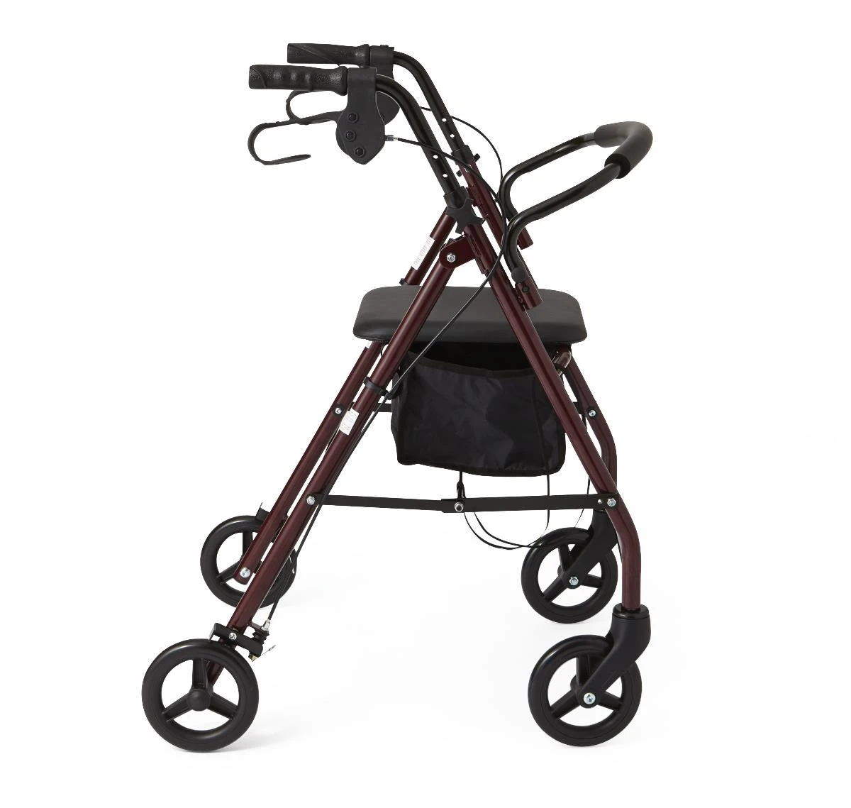 Medline Basic Steel Rollator Burgundy Side View