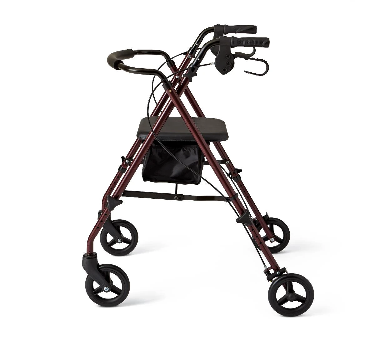Medline Basic Steel Rollator Burgundy Side View Left