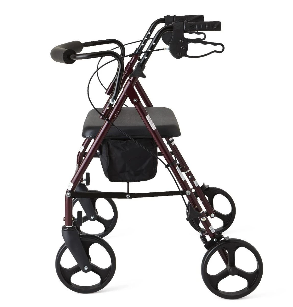 Medline Heavy-Duty Steel Bariatric Rollator with 8in Wheels 500lbs Burgundy Side View