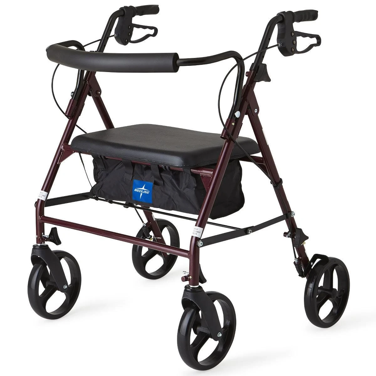 Medline Heavy-Duty Steel Bariatric Rollator with 8in Wheels 500lbs Burgundy MDS86800XWS