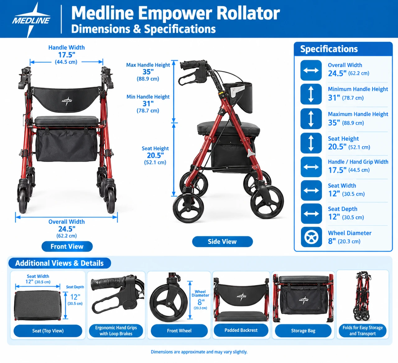 Medline Empower Rollator Dimensions
