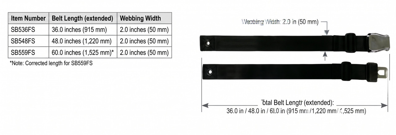 Airline Positioning Belt Dimensions