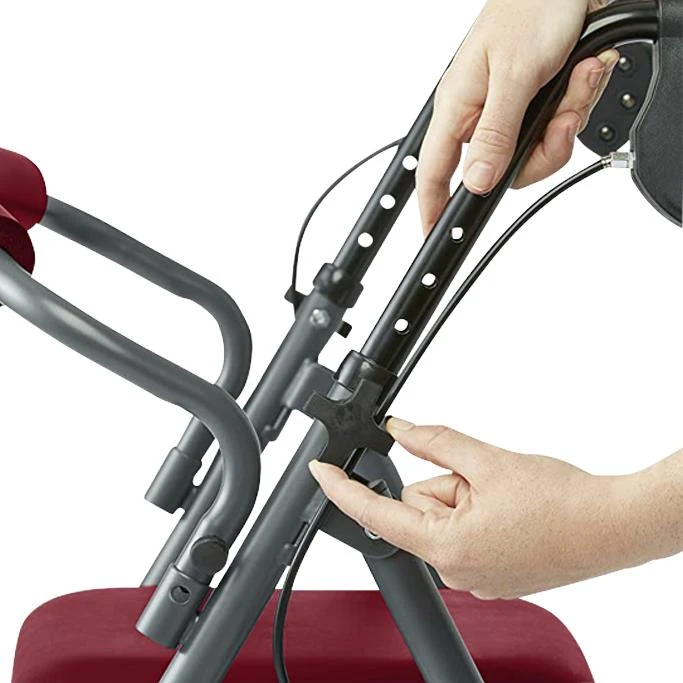 Medline Basic Steel Rollator with Microban Burgundy Upholstery Height Adjustable