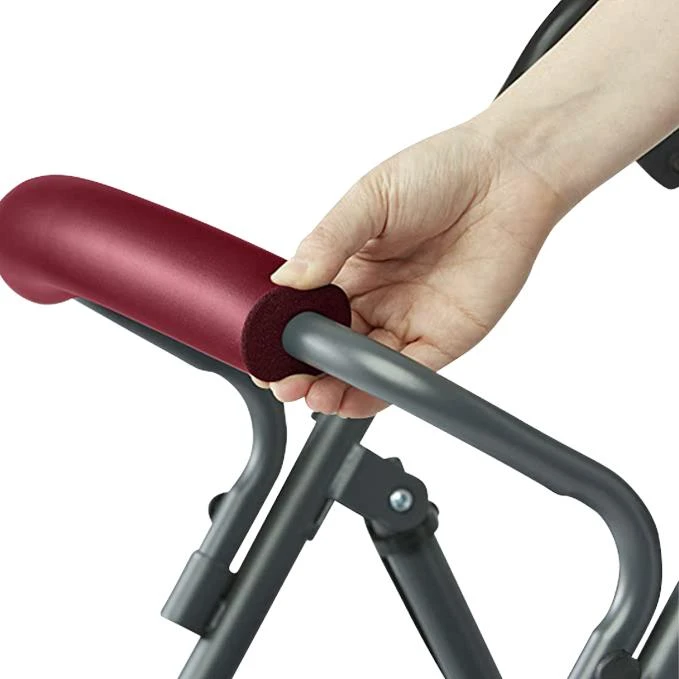 Medline Basic Steel Rollator with Microban Burgundy Upholstery Padded Backrest