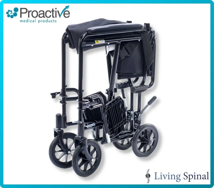 Proactive Astra Aluminum Transport Chair Back Folded in Blue Living Spinal