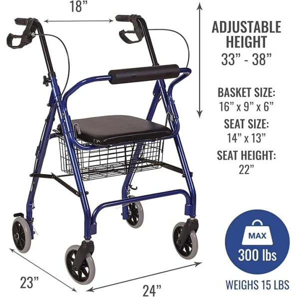 Lumex Walkabout Lite Four-Wheel rollator Dimensions