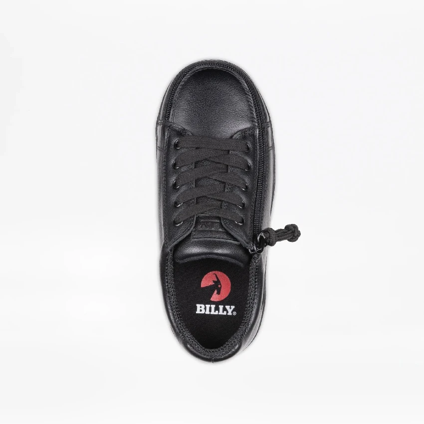 Adaptive Kids Black Leather BILLY Classic D|R II Low Shoes_Adjustable Laces