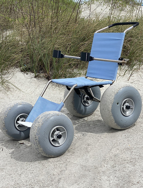 Beach Explorer Wheelchair by C5 Mobility Front Side view on Sand
