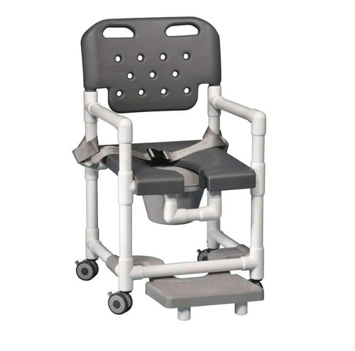 Elite Shower Chair Commode with Slideout Footrest and Safety Belt Gray