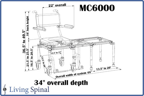 MC6000 Commode Chair Tub Access Slider by Nuprodx Product Measurement Living Spinal