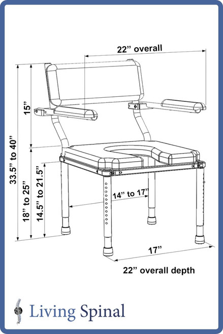Nuprodx MC3000 Stationary Shower Commode Chair Product Measurement Living Spinal